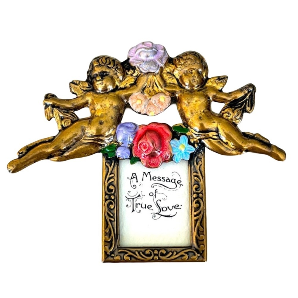 Vintage Top Shelf Jewelry Gold Cherub Brooch with Floral Accents